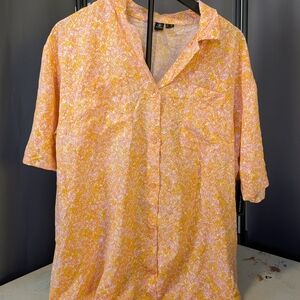 Volcom Coco Ho Tunic Orange and Pink Floral Button Down Shirt NWT